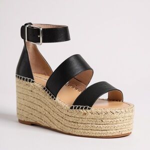 Antonio Melani Bayshore‎ Leather Black Strappy Espadrille Platforms Wedge NEW